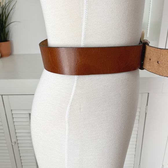 Vintage Doppia Vita Italy Brown Leather Acrylic Buckle Wide Belt - Picture 5 of 7